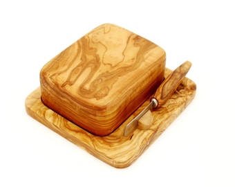 SET OF 3 butter dishes with butter knife made of olive wood, handmade