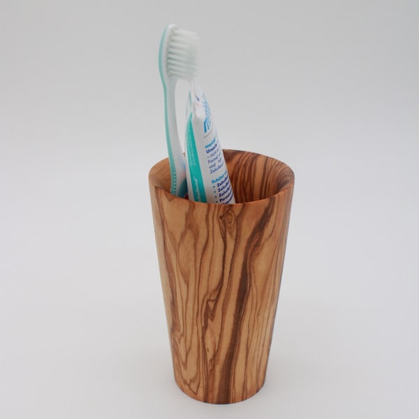 Gobelet à brosse à dents en bois d'olivier, fait main