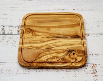 Handmade Olive Wood Cutting Board 20x20 cm | Small Cutting Board with Handle Hole | Natural Wood Kitchen Board | Durable & Stylish Gift