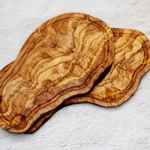 Rustic Olive Wood Serving Board with Natural Edge & Groove | Handmade Cutting Board | Wooden Cheese Board | Kitchen Gift