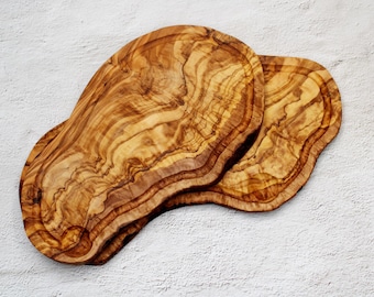 Rustic Olive Wood Serving Board with Natural Edge & Groove | Handmade Cutting Board | Wooden Cheese Board | Kitchen Gift