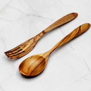2-Piece Olive Wood Cutlery Set | Handmade Fork & Spoon 20 cm | Sustainable Wooden Flatware | Natural Kitchen Utensils | Gift Idea