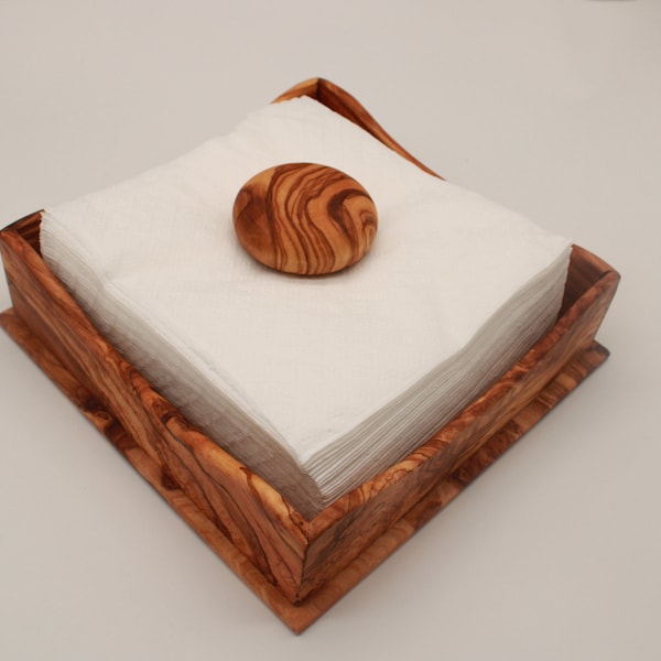 Napkin box including weight napkin holder / made of olive wood / handmade