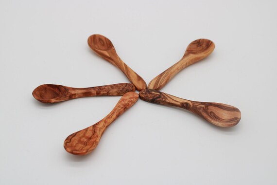 Stilux® Set di 2 cucchiaini piccoli in legno d'ulivo, 14 cm, cucchiaini di alta qualità, cucchiaini da caffè, cucchiai da dessert, cucchiai per miele