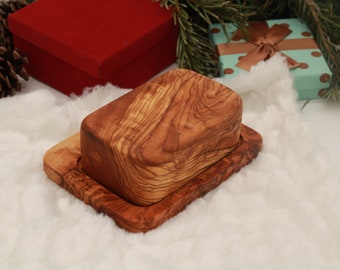 Butter dish in a set of 2 made of olive wood, handmade