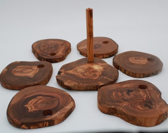 Set of 6 coasters with holder rustic glass coasters olive wood, handmade