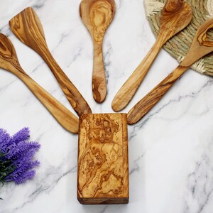 Küchenset 6tlg aus Olivenholz – Handmade Kochbesteck, Küchenhelfer, Kochlöffel & Pfannenwender, Salatbesteck, Holz Küchenutensilien