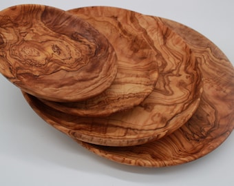 Rustic Round Olive Wood Plates: Plates for Dinner, Grill, and Appetizer Christmas Dinner Plates, Holiday Serving Dishes, and Handmade Gifts