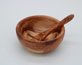 Set of 2 baby porridge bowls including tablespoons made of olive wood / Ø 12 cm, natural bowl, fine spoon, handmade