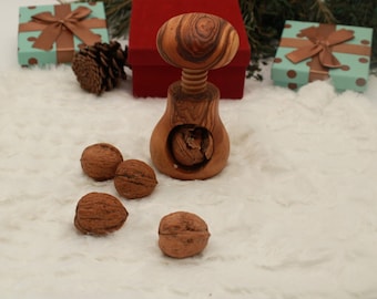 Nutcracker made of olive wood, nut screw, handmade