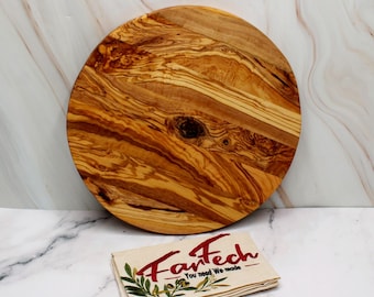 Plato de pizza redondo de madera de olivo | Tabla de cortar hecha a mano | Tamaños seleccionables | Tablero de madera de alta calidad | idea de regalo