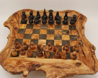 Chess set XL rustic incl. 32 chess pieces, chess table, made of olive wood, HANDMADE