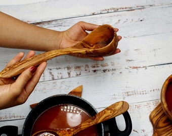 オリーブウッドキッチン用品 3 個セット |スパチュラ2本とレードル