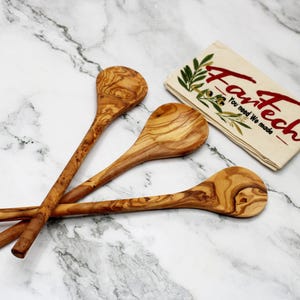 Olive Wood Spoon Set – 3-Piece Handmade Cooking Spoons – Sustainable Kitchen Utensils – Rustic Gift – Various Lengths