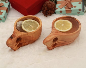 Set of 2 KUKSA drinking vessels made of olive wood/handmade