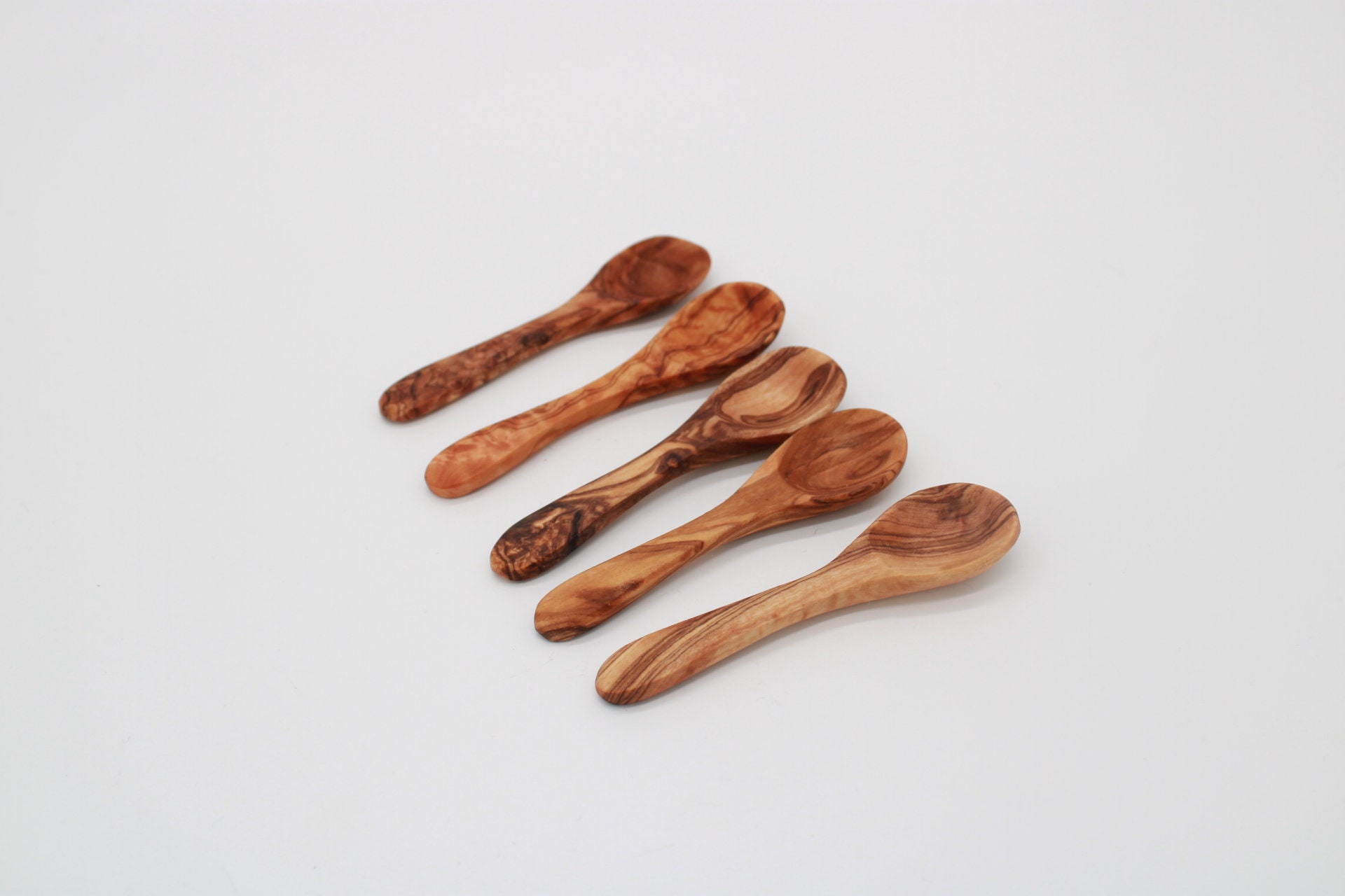 Set 5 Mini Cucchiai In Legno D'Ulivo 9 Cm – Fatti A Mano, Dosatori Per Sale E Spezie – Regalo Artigianale Unico