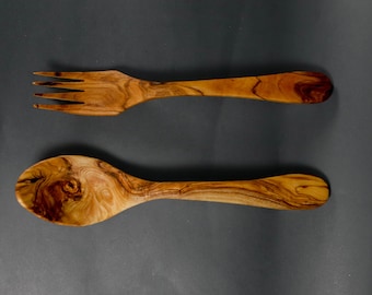 Set of 2 cutlery 2 pieces of olive wood cutlery (fork + spoon) / 20 cm, handmade