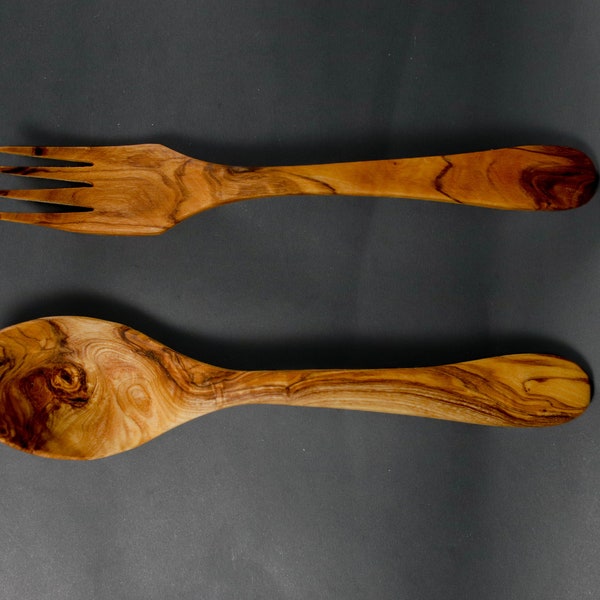 Set of 2 cutlery 2 pieces of olive wood cutlery (fork + spoon) / 20 cm, handmade