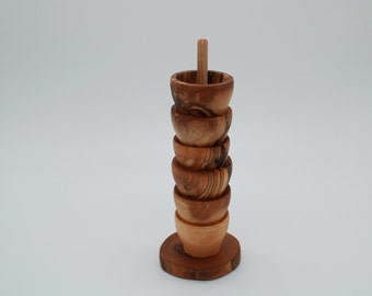 6 egg cups and holder in a set made of olive wood, handmade