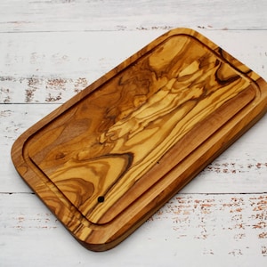 Olive Wood Cutting Board 25x14 cm – Handmade – Rustic Cheese Board – Small Serving Board – Wooden Kitchen Board with Hole