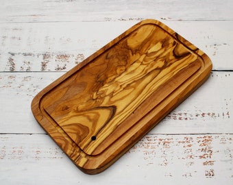 Olive Wood Cutting Board 25x14 cm – Handmade – Rustic Cheese Board – Small Serving Board – Wooden Kitchen Board with Hole