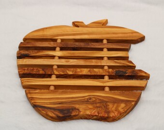 Olive wood coaster L. approx. 23 cm, shape "APPLE", pot holder, handmade