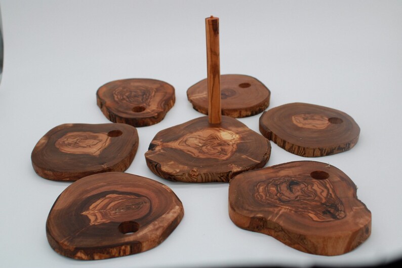 LOT de 6 sous verre en bois olivier & support - Canada