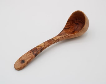 Mestolo in legno d'ulivo, L. 30 cm, mestolo, mestolo, mestolo sauna, in legno d'ulivo, fatto a mano
