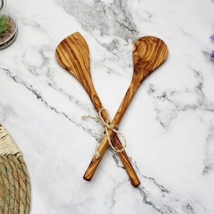 Set of 2 olive wood spatulas, cooking spoons, length 30 cm, handmade