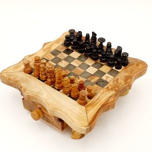 Rustic Olive Wood Chess Set 30 cm – Handmade with 32 Carved Pieces | Natural Wooden Chess Board | Gift for Men & Chess Lovers