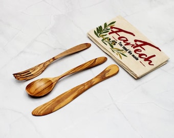 Handgefertigtes 3-teiliges Besteckset – 20 cm | Besteck in verschiedenen Designs | Messer Gabel Löffel Set aus Edelstahl