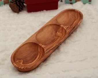 Serving plate 3 compartments / 30 cm made of olive wood, nut plate, handmade