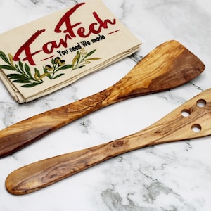 2-Piece Olive Wood Spatula Set – Handmade 30 cm Cooking Spoon & Turner – Natural Kitchen Utensils – Eco Gift for Chefs