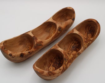 3-compartment bowl, elongated, selectable length, made of olive wood, handmade