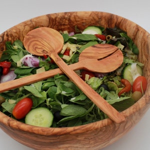 Handmade large wooden bowl made of olive wood, diameter selectable, Handmade image 2