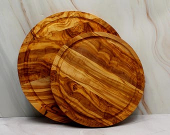 Round Olive Wood Serving Board 25/30 cm | Handmade Cheese Board | Rustic Breakfast Bread Board | Natural Wood Kitchen Gift