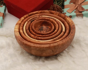 Set of 6 round bowls, bowl, bowl, wooden bowl, handmade from olive wood