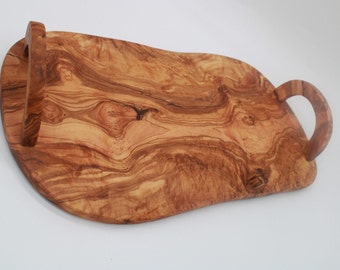 Serving board with handle, cheese board / L. approx. 47 cm / made of olive wood / handmade