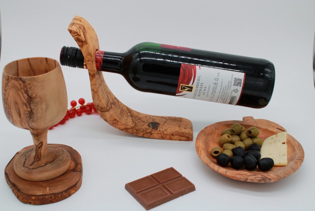 Olive Wood Wine Bottle Holder Home Decoration Handmade Gift Etsy
