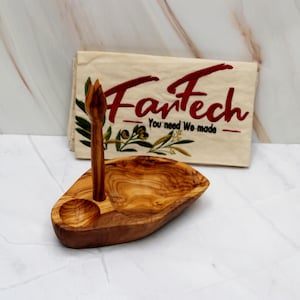 Mini &quot;Shell&quot; Bowl made of Olive Wood with Olive Pick | Handmade Snack Dish | Natural Olive Wood Bowl Gift