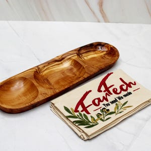 Handmade Olive Wood 3-Section Serving Platter 30 cm | Rustic Snack Tray | Natural Tapas Plate | Elegant Nut Dish | Wooden Gift