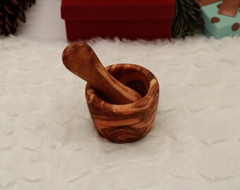 Mini mortar with pestle Ø 7-8 cm made of olive wood, spice mortar, handmade