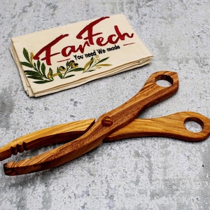 Handcrafted Olive Wood Grill Tong & Salad Scissor – Sustainable Kitchen Tongs for BBQ -Salad, Eco-Friendly - Unique Gift