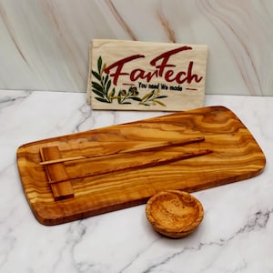 Elegant Olive Wood Sushi Platter 35 cm – Handmade Set with Chopsticks, Holder & Sauce Dish – Japanese Gift Idea
