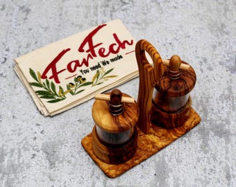 Set esclusivo di 3 macinasale, macinaerbe e macinapepe | Fatto a mano in legno d'ulivo | Macinaspezie naturali | Regalo per gli amanti della cucina