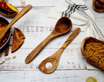 オリーブウッド　レードル　スプーン 約30cm 調理用 オリーブウッドキッチン用品 3 個セット |スパチュラ2本とレードル