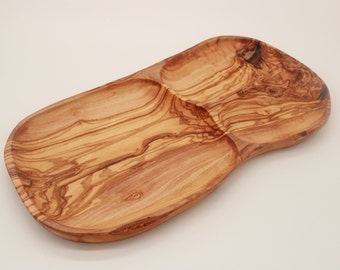 Service plate 3 compartments / made of olive wood / L. approx. 35 cm | Hand made