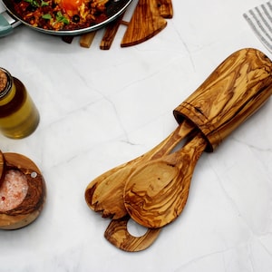 8pc Olive Wood Kitchen Utensil Set – Handmade Cooking Spoons, Spatulas & Salad Servers – Natural, Eco-Friendly Kitchen Tools