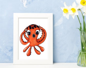 Octopus Print | Octopus Illustration Print | Octopus Wall Art | Octopus Kids Room Art | Marine Life Art | Cute Octopus Art 4x6