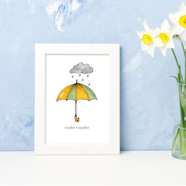 Weather it Together - Umbrella Illustration Print | Umbrella Print  | Children's Umbrella Print | Umbrella Wall Art | Nursery Wall Art